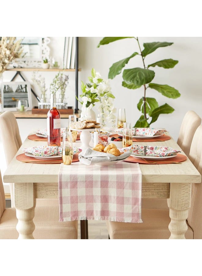 DII Heavyweight Fringed Check Tabletop Collection, Table Runner, 14x72, Pale Mauve - Image 4