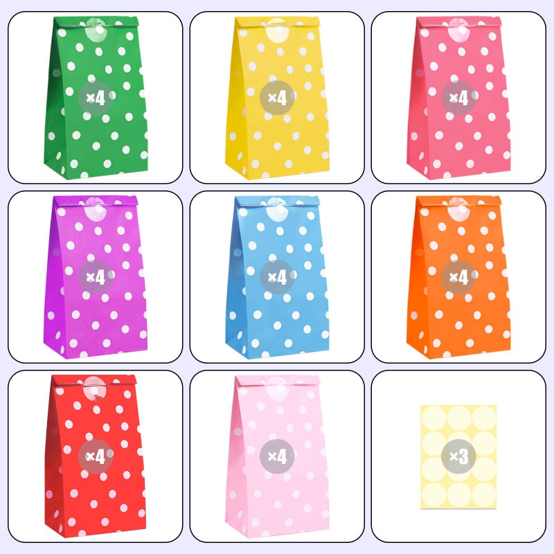 Vgoodall 32 Pack Party Favor Bags  5""? 3"" ? 9.5"" Treat Bags With Stickers 8 Colors For Kids Birthday Party Baby Showers Dot Pattern - Image 2