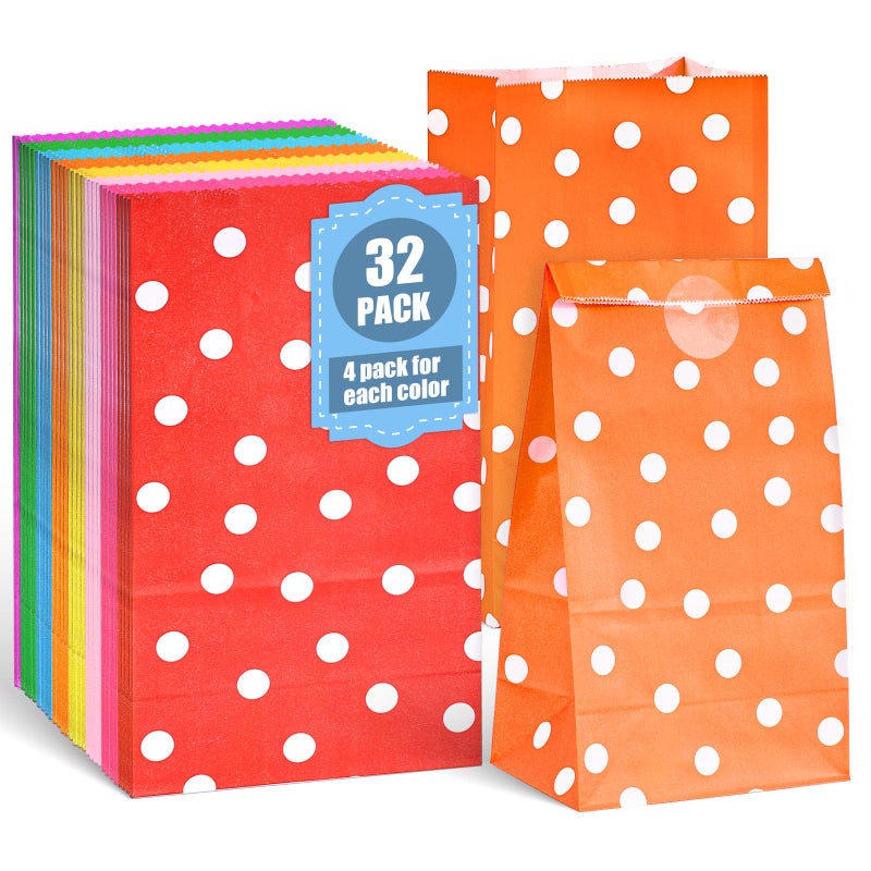 Vgoodall 32 Pack Party Favor Bags  5""? 3"" ? 9.5"" Treat Bags With Stickers 8 Colors For Kids Birthday Party Baby Showers Dot Pattern - Image 1