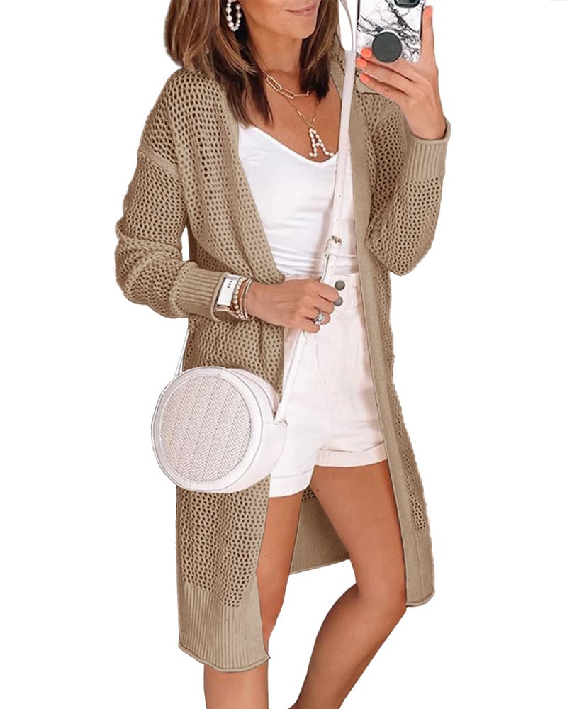 Misassy Womens Open Front Knit Sheer Cardigans Summer Boho Lightweight Long Sleeve Kimono Long Sweater - Image 1