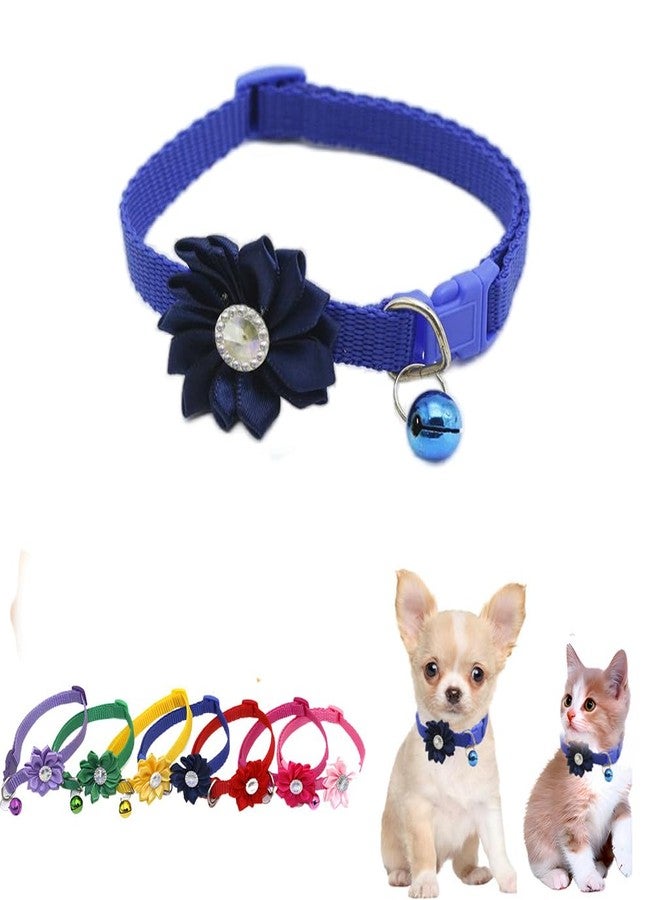 WeimoMonkey Blue XXS Dog Collar with Bell,Puppy Collar Girl Flower Cat Collars Necklace Soft Nylon Adjustable for XXS Xs Small Pet Kitten Dogs Animal Litter Tiny - Image 1