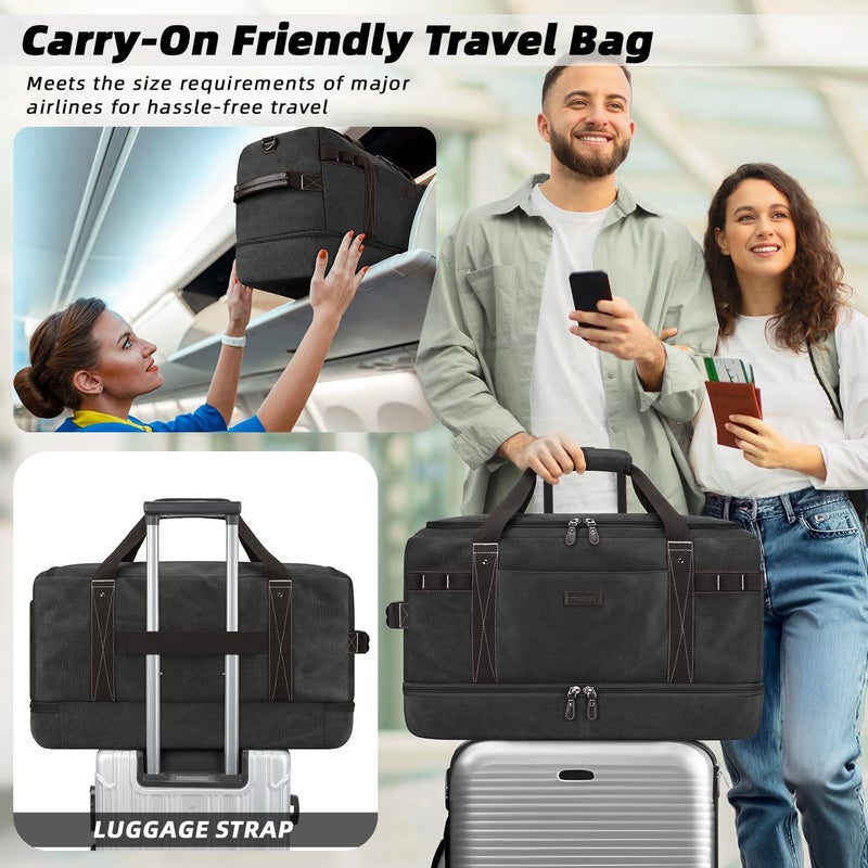 ZOMFELT Travel Duffle Bag for Men, 45L Carry On Luggage 22x14x9 Airline Approved, Waterproof Canvas Overnight Duffel Bag with Removable Dividers, Weekender Gym bag with Shoe Pocket (Washed Black) - Image 5