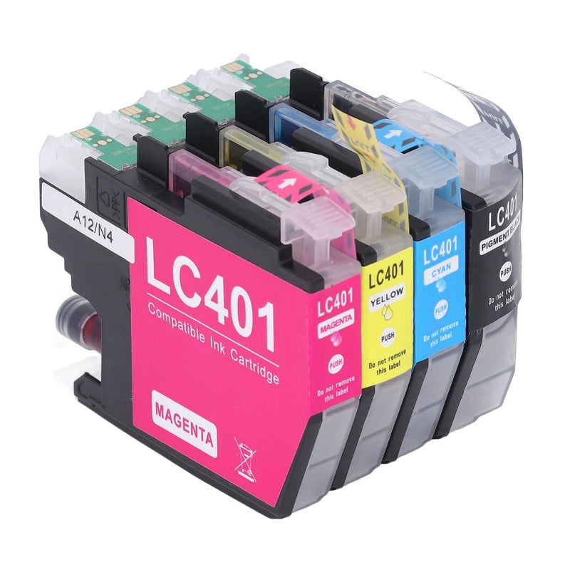 خراطيش حبر LC401XL 4 قطع أسود وسماوي وأرجواني وأصفر عالية الإنتاجية للطابعة - Image 2