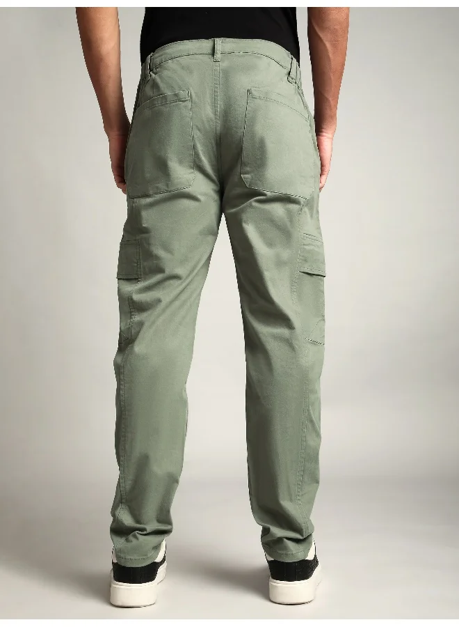 Beyoung Sage Green Elasticated Cut and Sew Cargo Pants