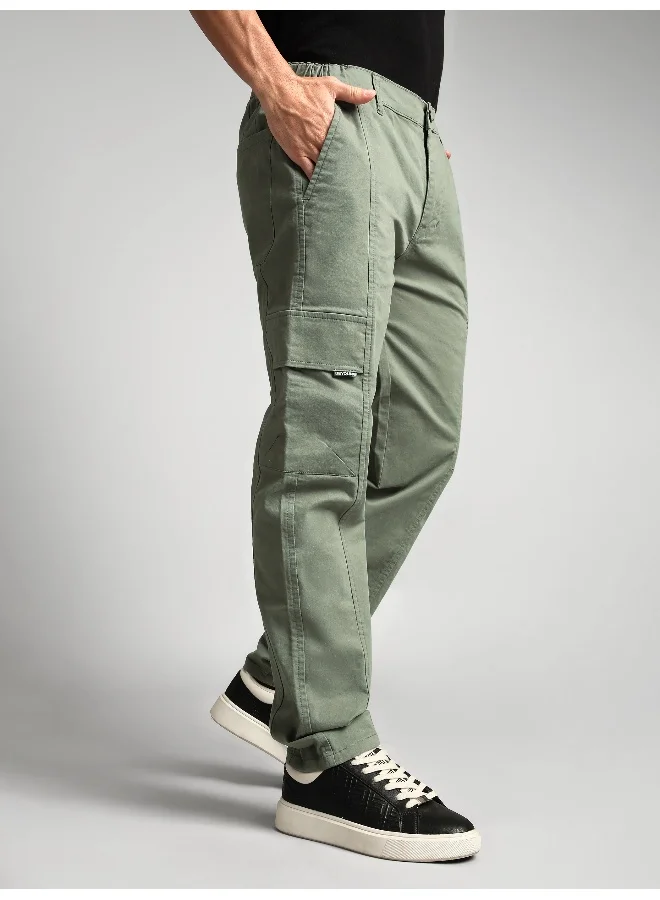 Beyoung Sage Green Elasticated Cut and Sew Cargo Pants