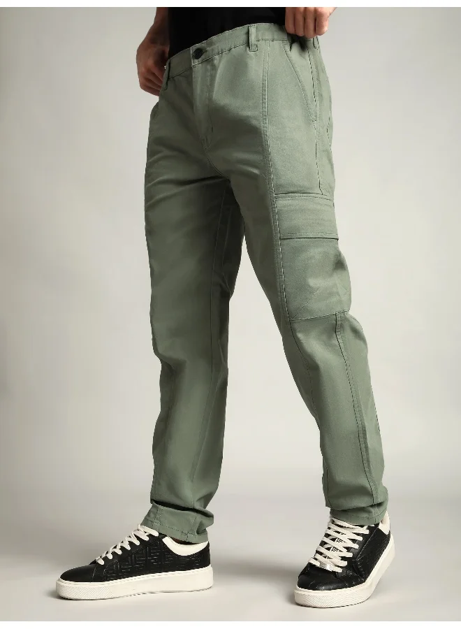 Beyoung Sage Green Elasticated Cut and Sew Cargo Pants