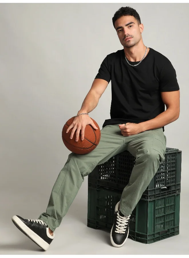 Beyoung Sage Green Elasticated Cut and Sew Cargo Pants