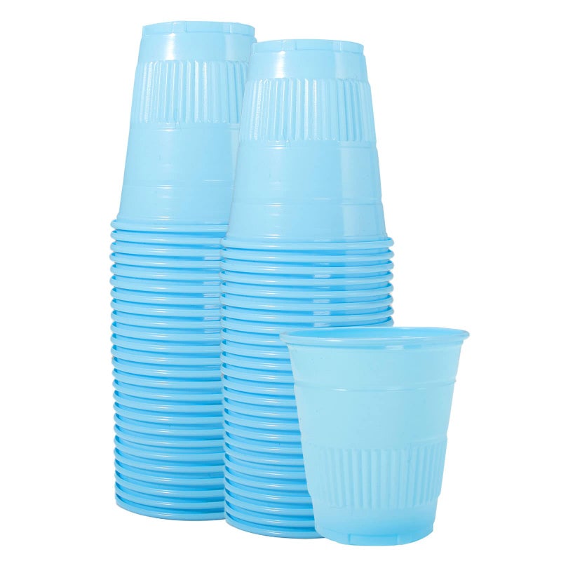 LA MIERE 50 Pack 5 oz Plastic Disposable Recyclable Dental Cups - Party Tumblers  Mouth Rinse & Bathroom Cups - Blue - Image 1