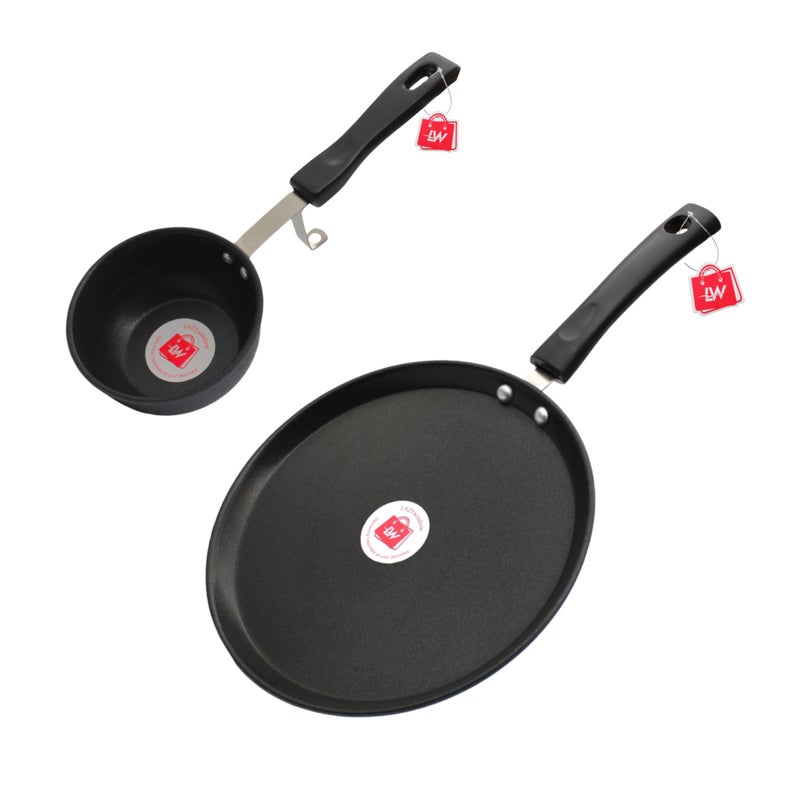 LAZYwindow Nonstick Cookware Combo - Tadka Pan and Tawa with Black and Grey Base for Versatile Cooking - Image 1