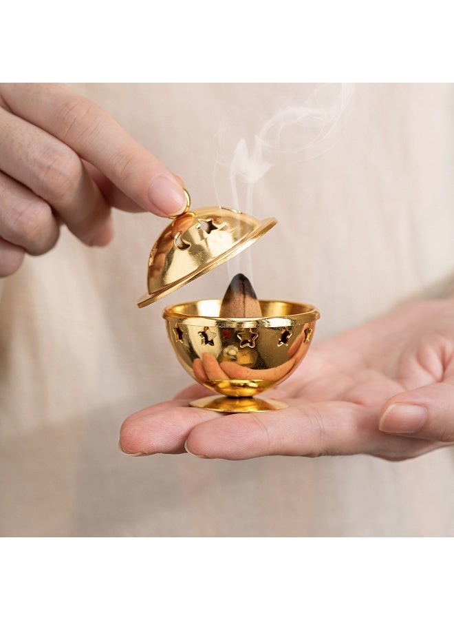 Mini Metal Incense Burner, Portable Small Incense Holder for Stick Cone Incense Compact Alloy Censer for Home Office Yoga Meditation - Image 1