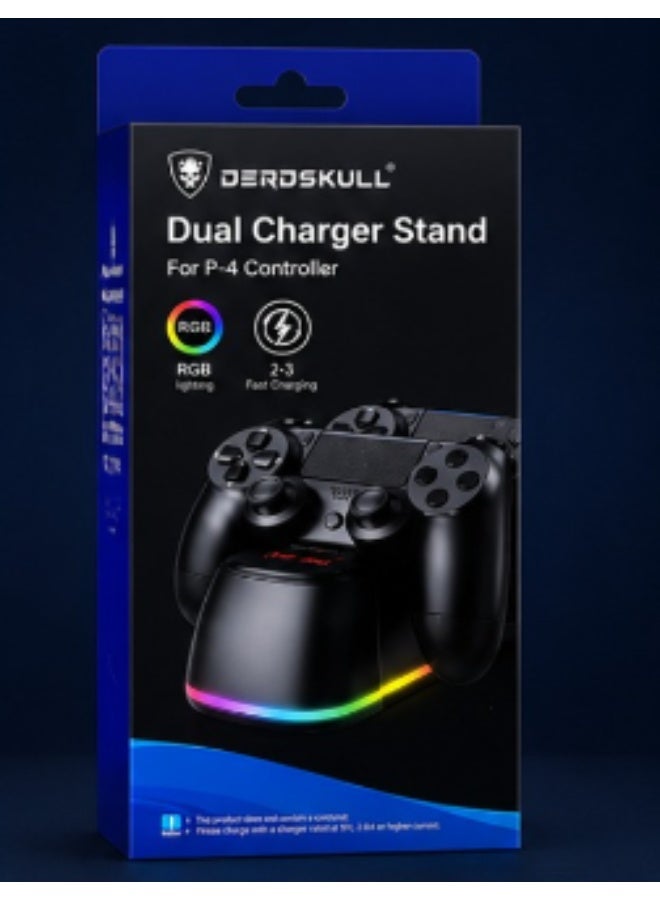 دايد سكل ستاند شحن مزدوج DeadSkull ليد تحكم PS4 – قاعدة شحن ليدين مع إضاءة RGB LED – شحن سريع خلال 2–3 ساعات - Image 4