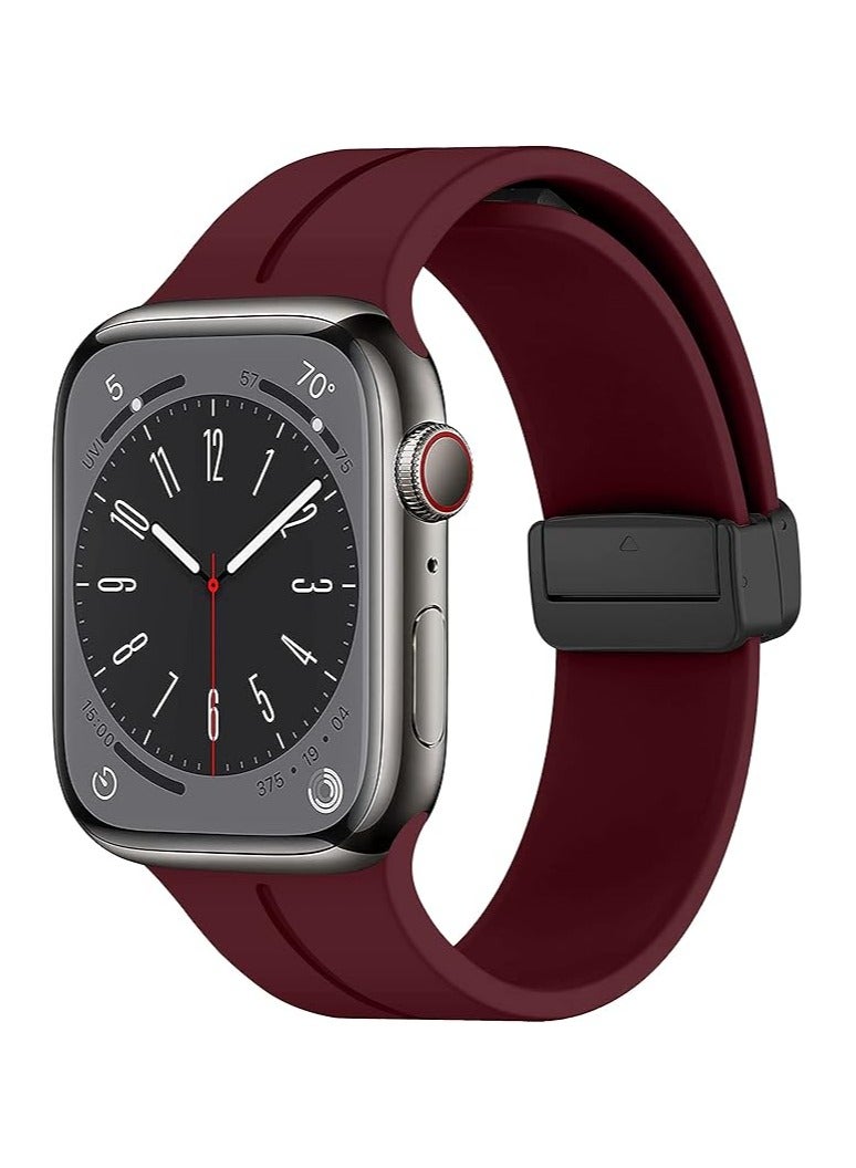 Denx Magnetic Silicone Band for Apple Watch 41mm 40mm 45mm 44mm 49mm 38mm 42mm, Women Men Replacement Wristbands Silicone Sport Strap for Apple Watch Series 9/Ultra 2/8/Ultra/7/SE/SE 2nd/6/5/4/3/2/1, iWatch Band (Burgundy) - Image 1