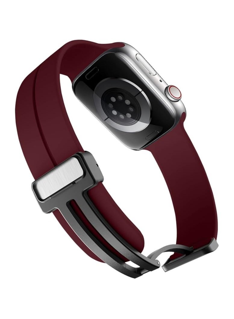 Denx Magnetic Silicone Band for Apple Watch 41mm 40mm 45mm 44mm 49mm 38mm 42mm, Women Men Replacement Wristbands Silicone Sport Strap for Apple Watch Series 9/Ultra 2/8/Ultra/7/SE/SE 2nd/6/5/4/3/2/1, iWatch Band (Burgundy) - Image 2