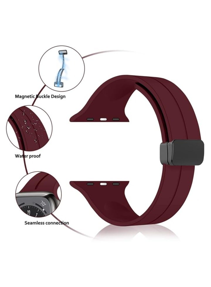 Denx Magnetic Silicone Band for Apple Watch 41mm 40mm 45mm 44mm 49mm 38mm 42mm, Women Men Replacement Wristbands Silicone Sport Strap for Apple Watch Series 9/Ultra 2/8/Ultra/7/SE/SE 2nd/6/5/4/3/2/1, iWatch Band (Burgundy) - Image 3