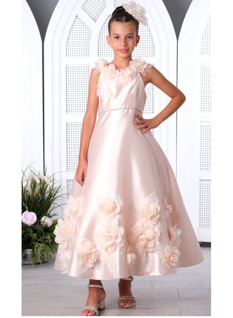 فيا بامبينو فستان بناتي بزهور – اللون السلموني 🌸👧 - Image 1