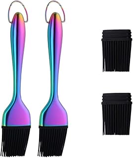mingcheng mingcheng 2 Pack Grill Basting Brush with 2 Pack Back Up Silicone Brush Heads, No Shed Bristles Stainless Steel Handles  - Image 1