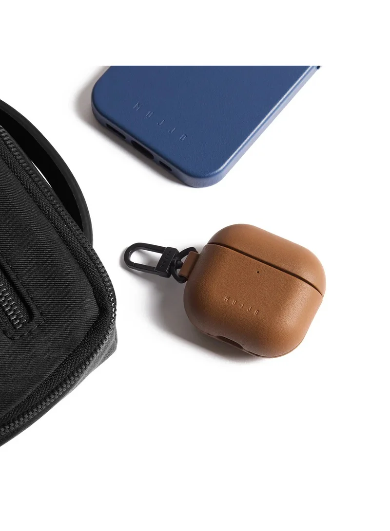 موجو حافظة متوافقة مع AirPods 4، حافظة شحن لاسلكية مقاومة للصدمات من الجلد الأصلي الفاخر للرجال والنساء (بني فاتح)