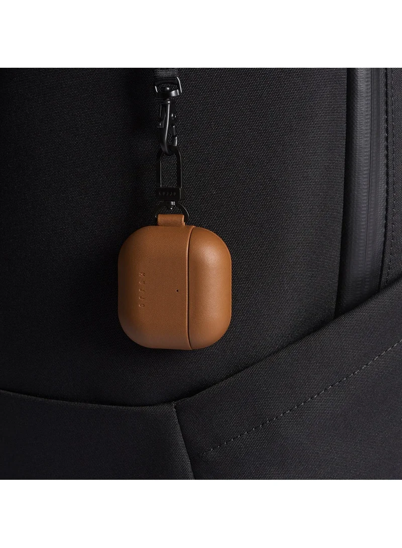 موجو حافظة متوافقة مع AirPods 4، حافظة شحن لاسلكية مقاومة للصدمات من الجلد الأصلي الفاخر للرجال والنساء (بني فاتح)