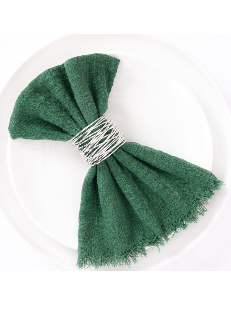 SYOSI Handmade Cloth Napkins, Cotton Linen Napkins with Fringe, Rustic Boho Fringe Napkins for Dinner Wedding Party Baby Shower Home Decoration (Set of 6, Olive Green) 16.5 * 16.5Inch - Image 3