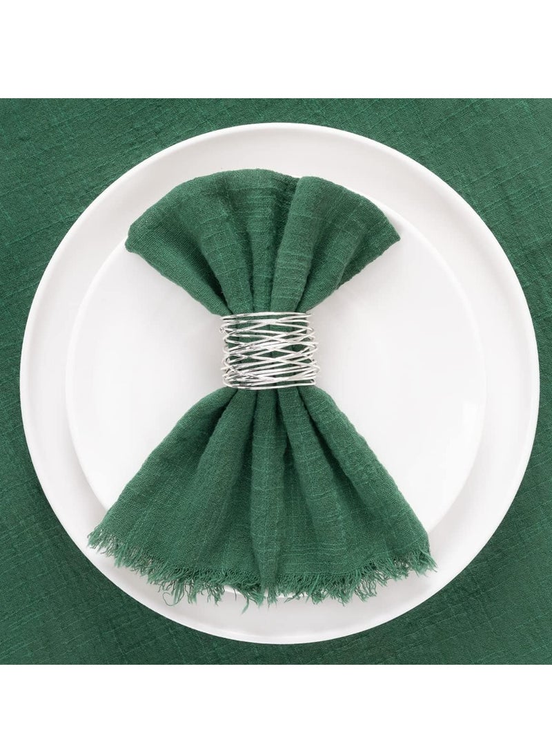 SYOSI Handmade Cloth Napkins, Cotton Linen Napkins with Fringe, Rustic Boho Fringe Napkins for Dinner Wedding Party Baby Shower Home Decoration (Set of 6, Olive Green) 16.5 * 16.5Inch - Image 4