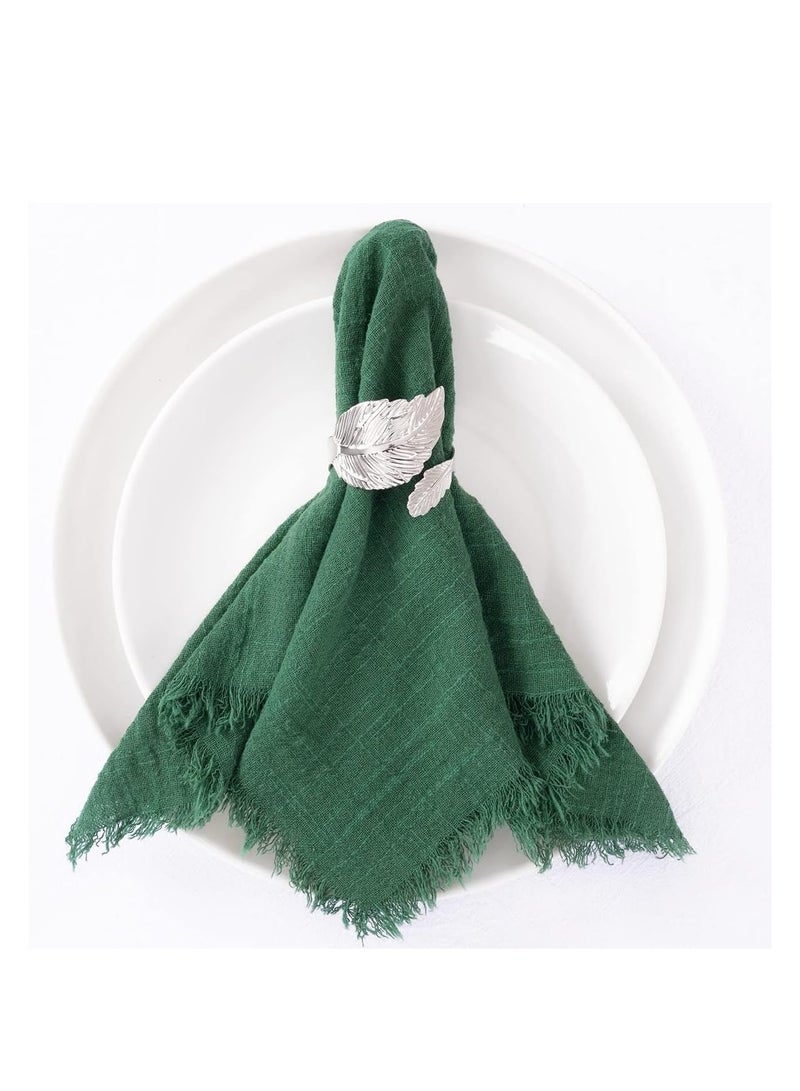 SYOSI Handmade Cloth Napkins, Cotton Linen Napkins with Fringe, Rustic Boho Fringe Napkins for Dinner Wedding Party Baby Shower Home Decoration (Set of 6, Olive Green) 16.5 * 16.5Inch - Image 2