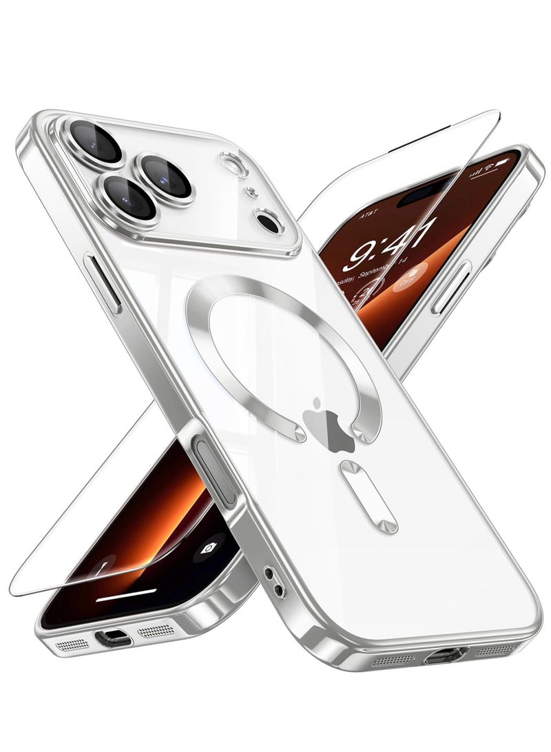 بورتوني جراب iPhone 17 Pro متوافق مع غطاء حماية عدسة كاميرا Magsafe مع زجاج مقوى عالي الدقة 9D لهاتف iPhone 17 Pro، غطاء حماية من السقوط مضاد للاصفرار لهاتف iPhone 17 Pro مقاس 6.3 بوصة - Image 1