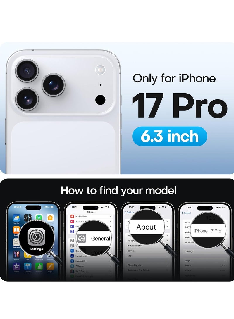 بورتوني جراب iPhone 17 Pro متوافق مع غطاء حماية عدسة كاميرا Magsafe مع زجاج مقوى عالي الدقة 9D لهاتف iPhone 17 Pro، غطاء حماية من السقوط مضاد للاصفرار لهاتف iPhone 17 Pro مقاس 6.3 بوصة - Image 2