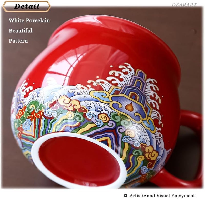 DEARART طقم أكواب شاي جميل من DEARART بسعة 108 أونصة مع كوب و 2 أكواب بفم واسع سهل التنظيف يحافظ على حرارة الشاي وينقع الشاي السائب في كيس شاي قطة لطيفة حمراء - Image 4