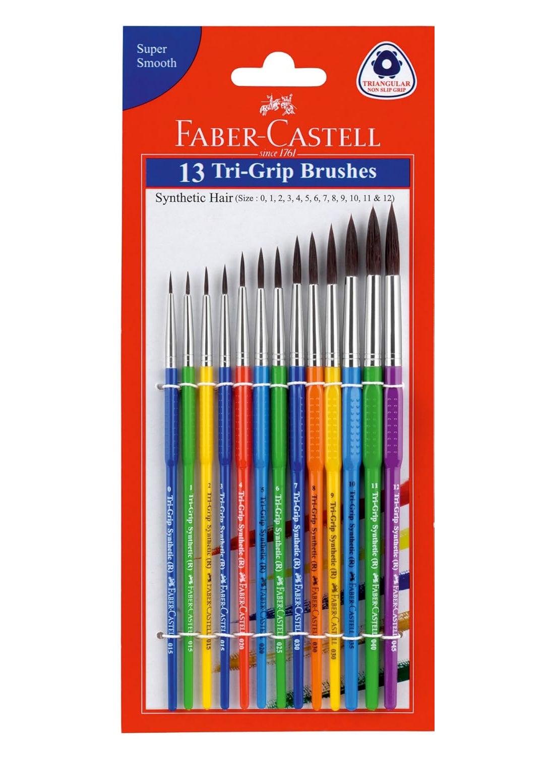 FABER-CASTELL - Faber-Castell Paint Brush - TRI Grip Synth Hair Round ASSORT Set 13 Brush NOS. 0, 1, 2, 3, 4, 5, 6, 7, 8, 9, 10, 11 & 12 - Image 1