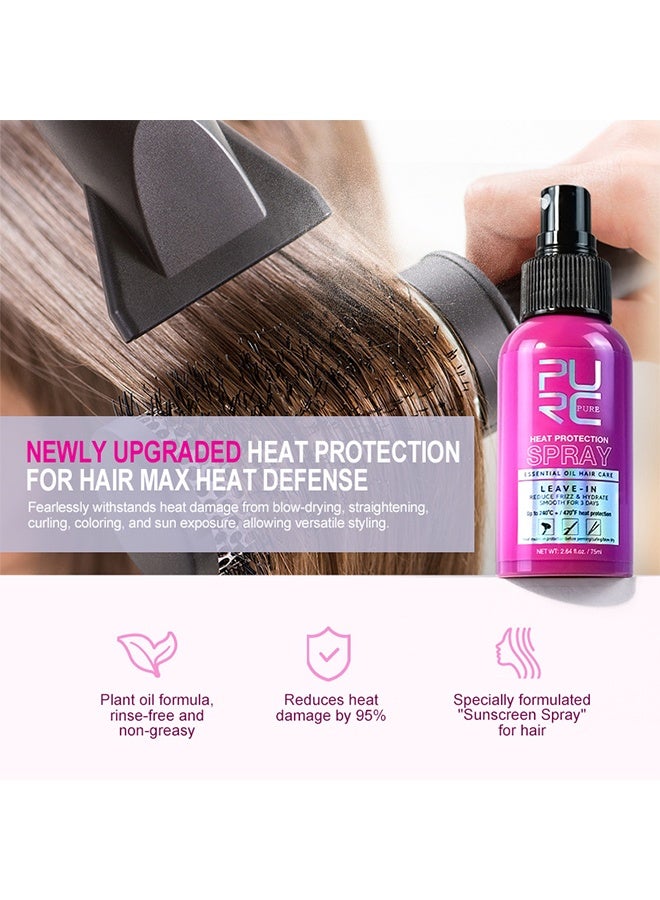 PURC Heat Protection Spray for Hair Reduce Frizz Hydrate Smooth Hair for 3 Days Heat Protection Up to 240°C+ 470°F for Curling Perming Blow Dry Leave in Essential Oil Heat Protection Spray 75ml - Image 3