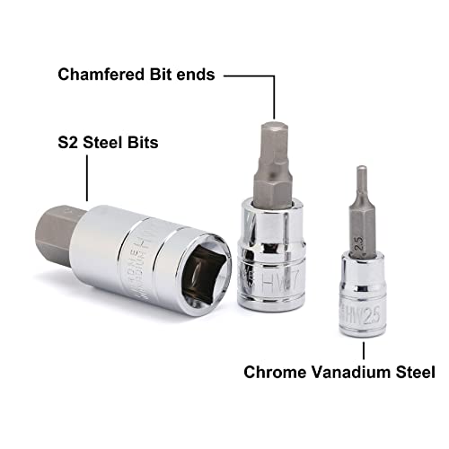 MIXPOWER 13 Pc Hex Bit Socket Set. S2 Steel Metric, 2mm-14mm, Allen Bit Socket Kit - Image 4