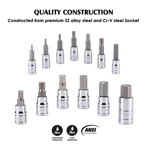 MIXPOWER 13 Pc Hex Bit Socket Set. S2 Steel Metric, 2mm-14mm, Allen Bit Socket Kit - Image 2