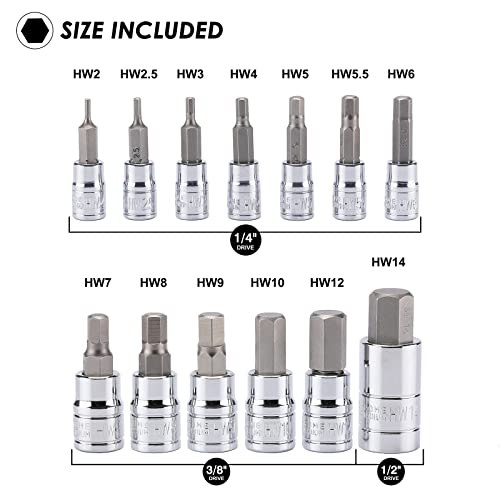 MIXPOWER 13 Pc Hex Bit Socket Set. S2 Steel Metric, 2mm-14mm, Allen Bit Socket Kit - Image 3