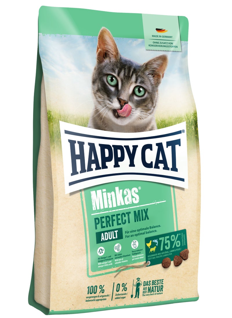 HAPPY CAT 4 kg Minkas Perfect Mix for adult cats with poultry lamb and fish made with 100% natural ingredients to support skin and coat  - Image 1