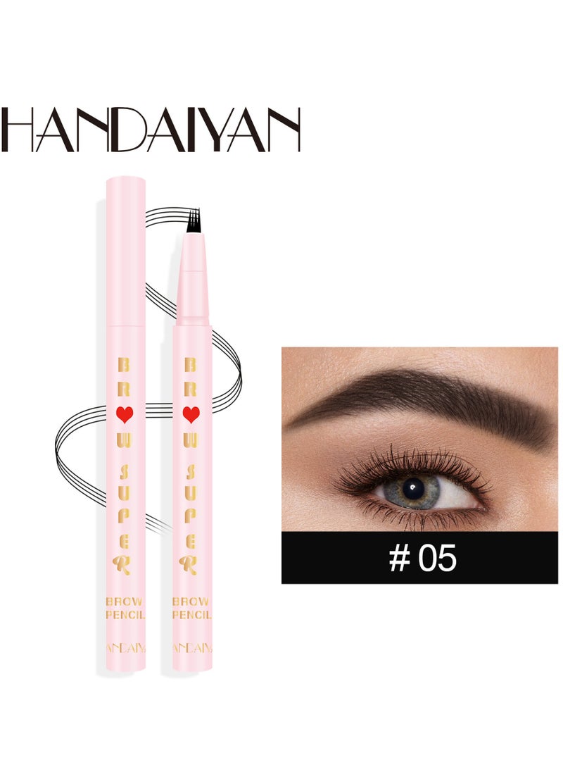 Handaiyan Liquid Eyebrow Pencil Waterproof Long Lasting Four-Fork Natural Ultra Precise Sweat-Proof Non-Marking New Formula Longwear Brow Tint Brown  - Image 1