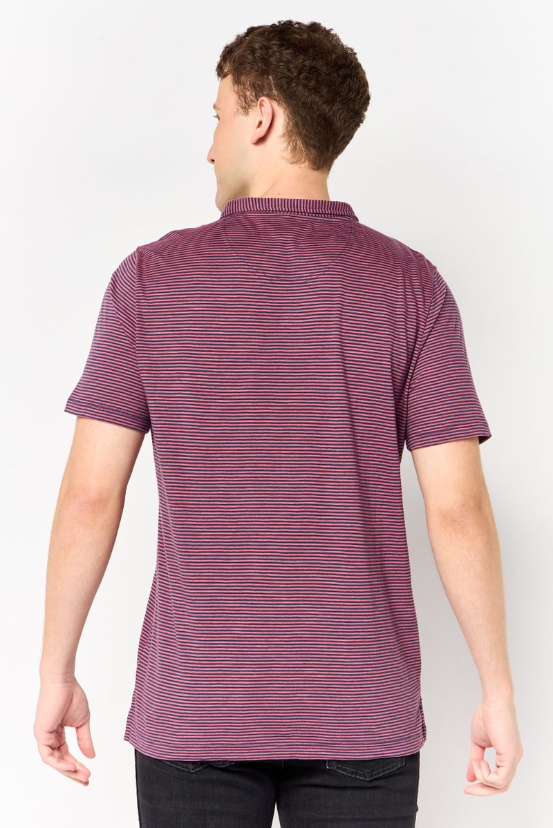 Project Essentials Men Straight Fit Short Sleeve Stripe Polo Shirt, Multicolor - Image 3