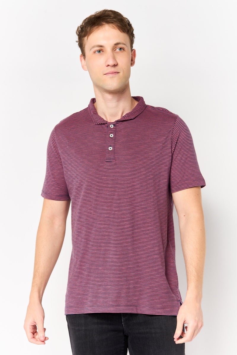 Project Essentials Men Straight Fit Short Sleeve Stripe Polo Shirt, Multicolor - Image 1