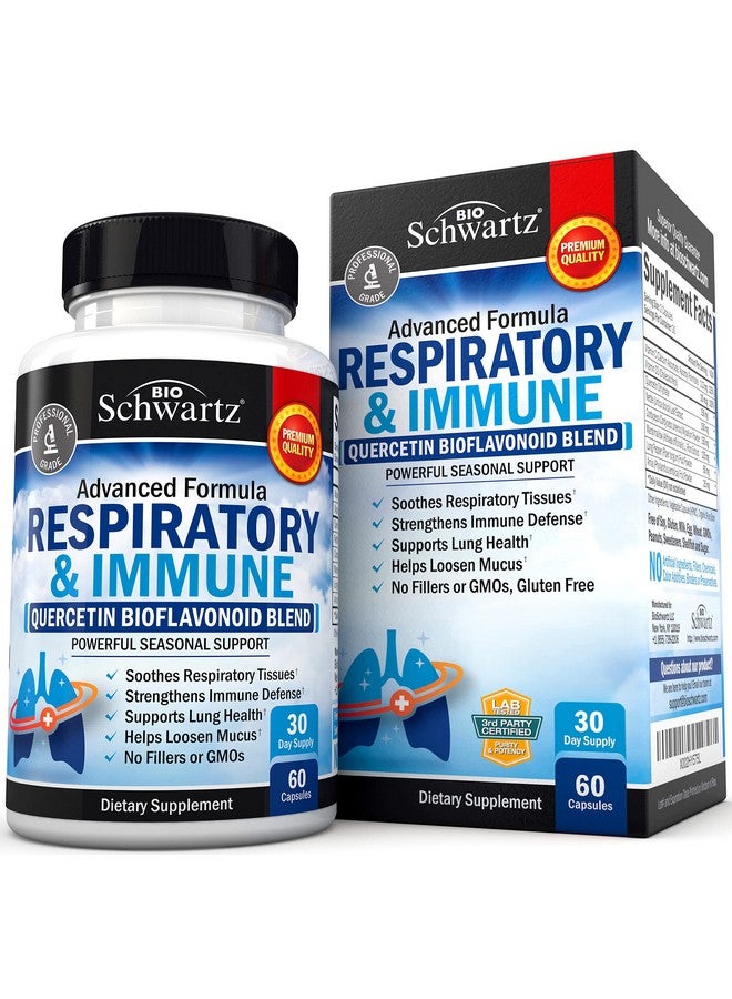 BioSchwartz مكمل غذائي لدعم الجهاز التنفسي والجهاز المناعي مع كيرسيتين وفيتامين د وكورديسيبس يساعد على تهدئة أنسجة الجهاز التنفسي مع تخفيف المخاط فيتامينات صحة الرئة للنساء والرجال 60 كبسولة - Image 2