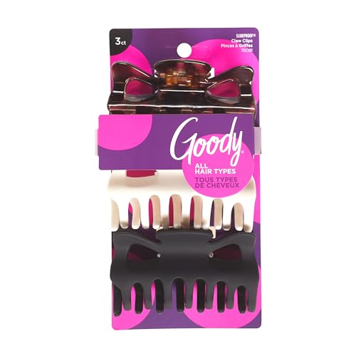 Goody SlideProof Large Claw Clips 3 Ct Tortoise Print Black Matte Ivory Secure Grip Hair Styling Accessories for Women Men All Hair Types - Image 1