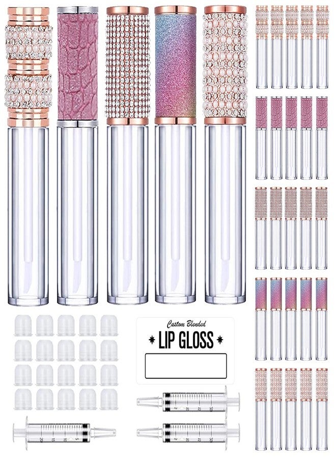 AMORIX 25 Pack Diamond Lip Gloss Tubes with Wand 5ml Empty Rhinestone Lip Gloss Containers Cute Lipgloss Bottles Crystal Lip Gloss Supplies Kit + 2pcs Syringes + Labels for DIY Lip Gloss Base - Image 1