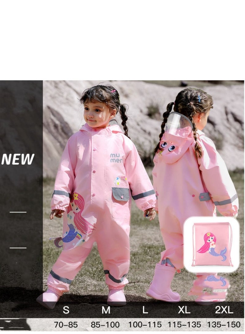 Cartoon Boy And Girl Body Waterproof One-piece Raincoat Pink