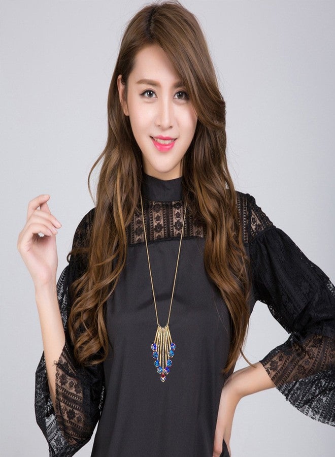 Merdia Long Chain Necklace for Women Tassel Sweater Necklace with Created Crystals Colorful | Created Crystal Necklace | Long Necklace | Womens Necklace | Necklaces for Women Trendy | Trendy Necklaces - Image 2