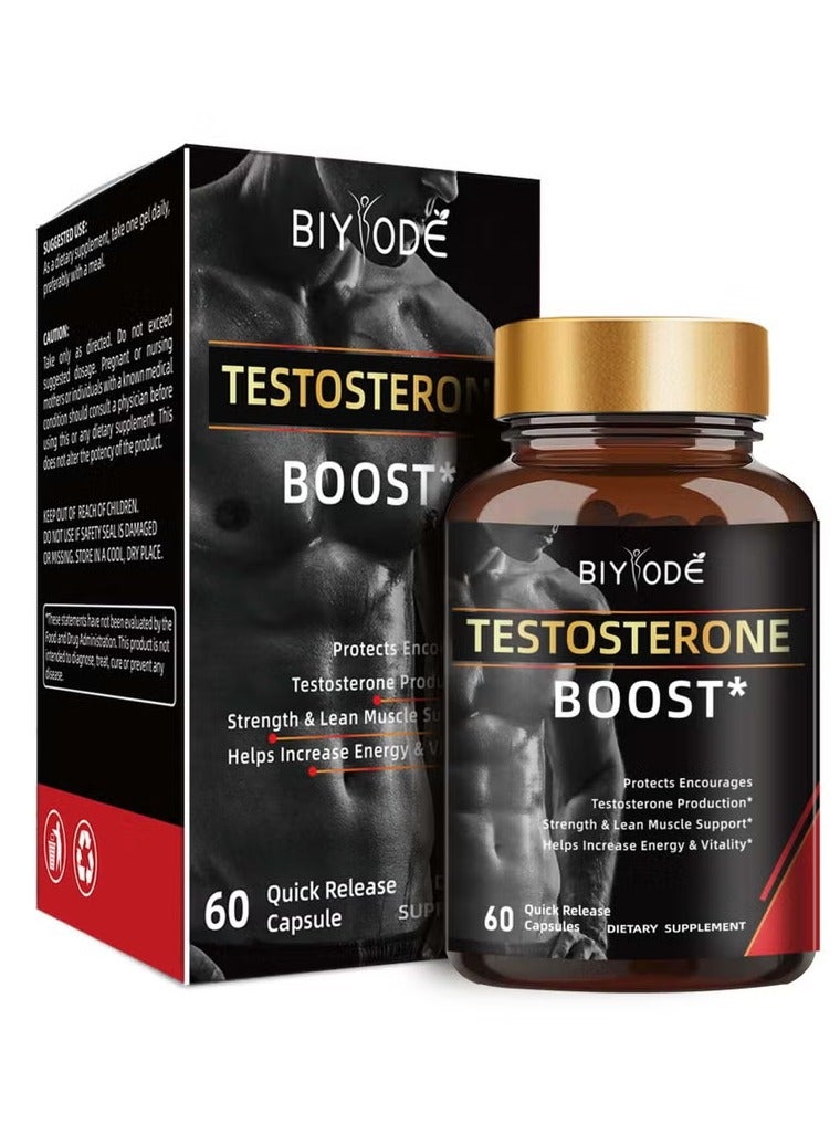BIYODE Testosterone Booster & Energy Supplement for Men – Enhances Stamina, Vitality & Performance 60 Capsules - Image 1