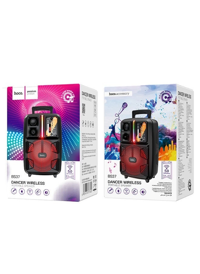 Hoco BS37 Portable Outdoor Bluetooth Speaker – Rugged Wireless Party Speaker with 8″ 15W Loud Audio, Bluetooth 5.0, TWS Stereo Pairing, FM/USB/AUX/TF Modes, Built‑in Microphone, Colourful LED Light Show, 1800 mAh Battery – Ideal for UAE Beach, Garden, Travel & Karaoke  - Image 3