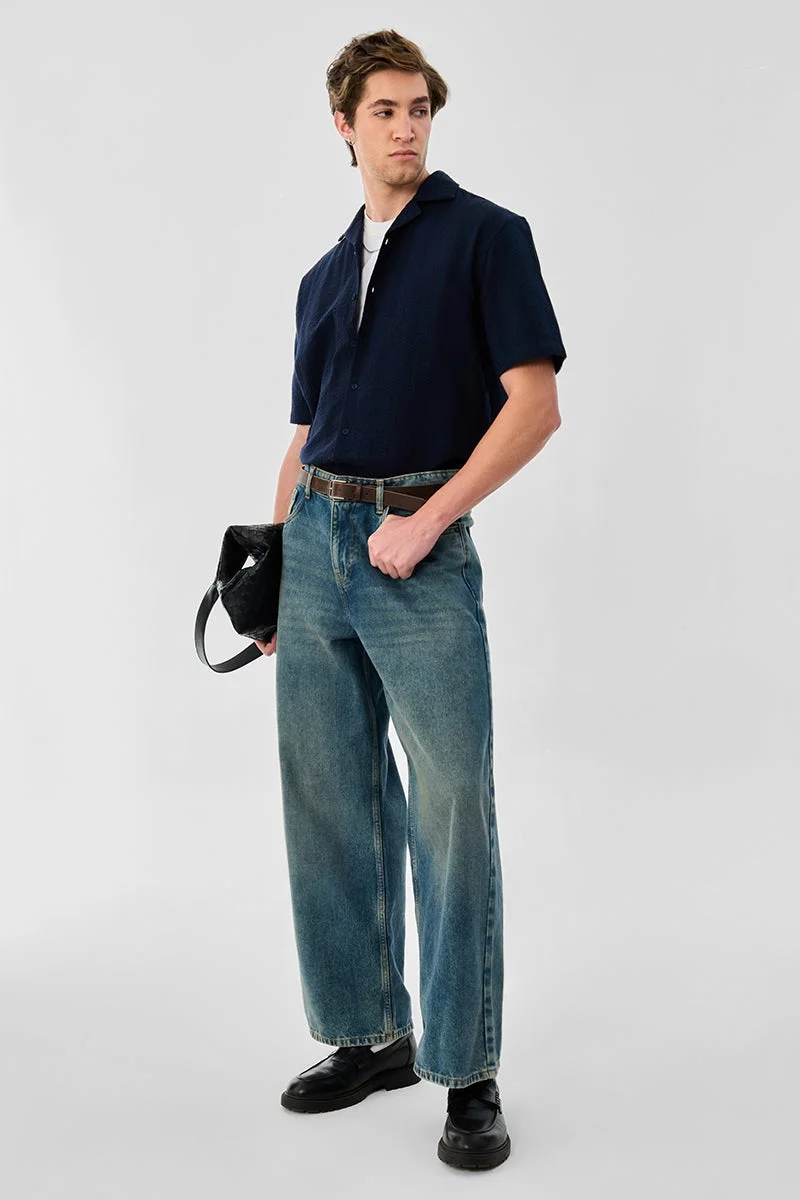 SNITCH Box Fit 100% Cotton Textured Shirt