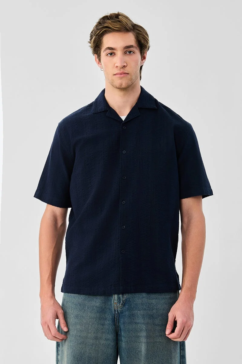 SNITCH Box Fit 100% Cotton Textured Shirt