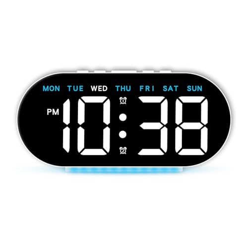 Niyam Multifunctional LED Digital Alarm Clock Large Display Bedside Clock with Ambient Light - White Shell/Blue Light for Home & Office (WhiteDigit, GH8035) - Image 1