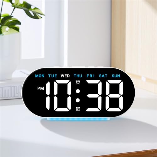 Niyam Multifunctional LED Digital Alarm Clock Large Display Bedside Clock with Ambient Light - White Shell/Blue Light for Home & Office (WhiteDigit, GH8035) - Image 2