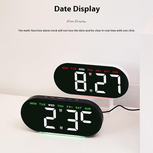 Niyam Multifunctional LED Digital Alarm Clock Large Display Bedside Clock with Ambient Light - White Shell/Blue Light for Home & Office (WhiteDigit, GH8035) - Image 5