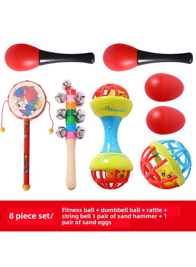 Newborn Children's Early Education Baby Toys 0-1 Year Old Baby's Puzzle Hand Rattle 3 Months 6 Practice Grasping Sand Hammer Small-Color:Full Training Set Of 8 (0-12 Months) - Image 1